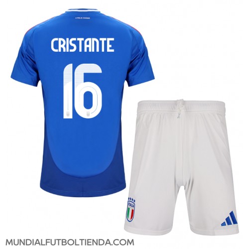 Camiseta Italia Bryan Cristante #16 Primera Equipación Replica Eurocopa 2024 para niños mangas cortas (+ Pantalones cortos)